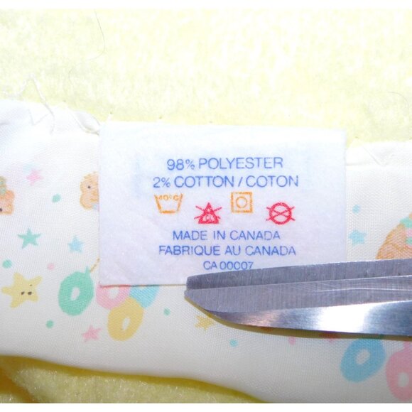 VTG Bunny Esmond Yellow  Baby Crib Blanket Satin Bear Trim UNUSE 36" x 43" - Picture 5 of 8